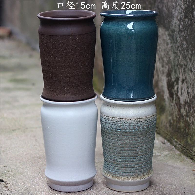 宜兴紫砂花盆创意家居多肉植物高直筒陶瓷花盆复古透气盆景大花盆