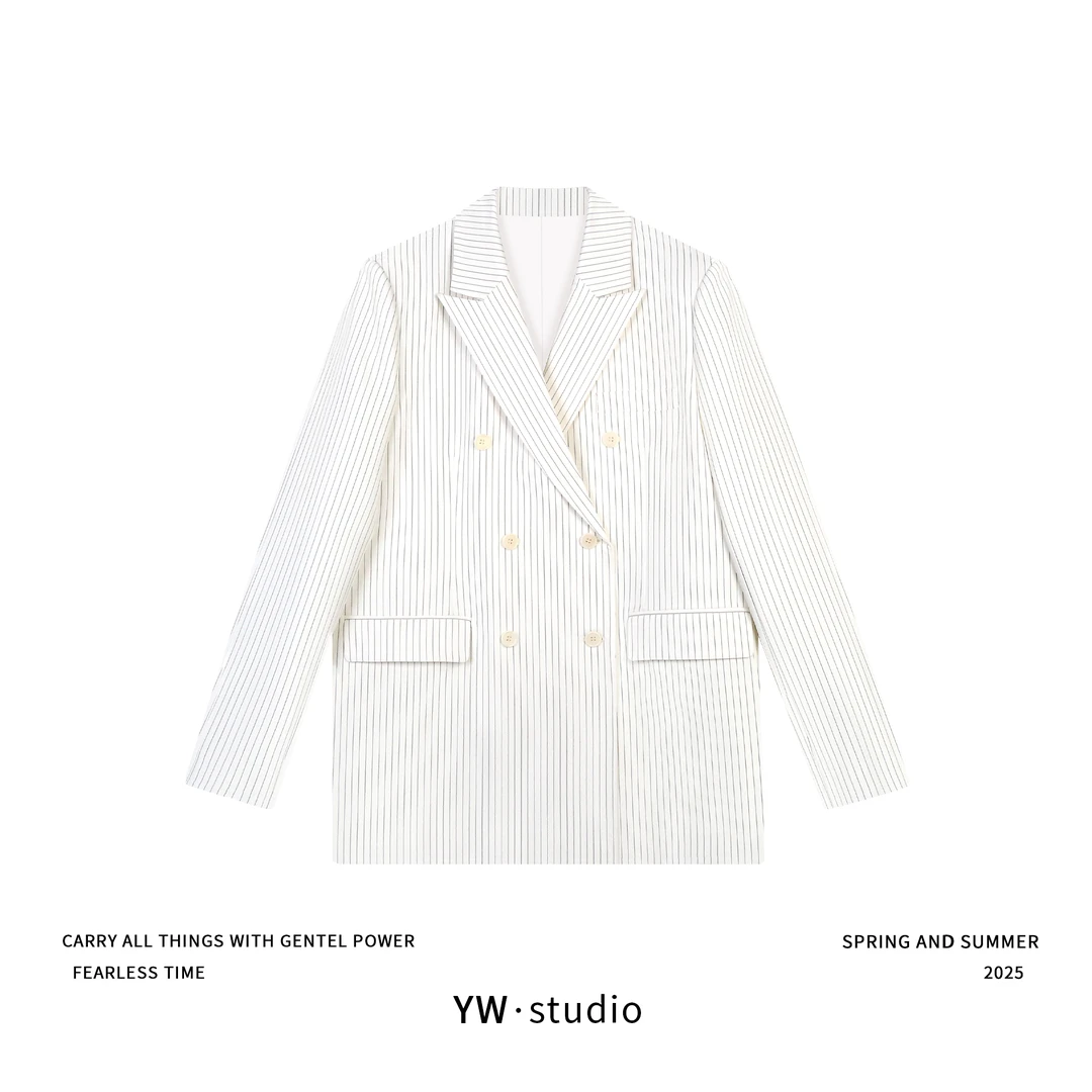 YUWEI/定制 白条纹戗驳领果实扣西装外套 CYPL3027