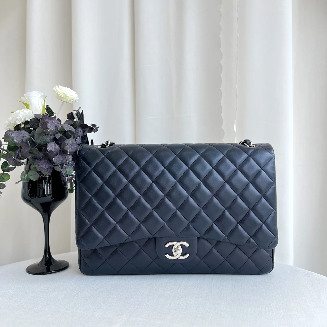 95新 Chanel/香奈儿 香奈儿深海蓝银cf maxi斜挎包 16开带卡