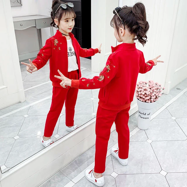 女童运动套装2025新款洋气刺绣韩版儿童春秋网红中大童休闲三件套