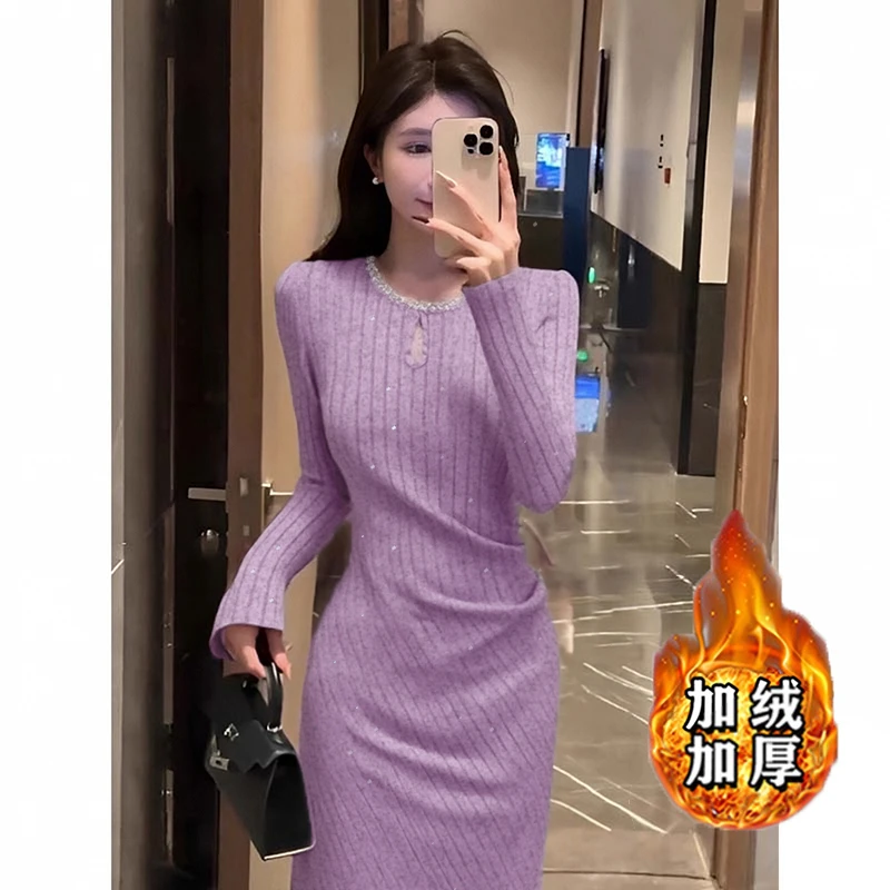 【然也专属】【加绒加厚】法式温柔风女秋冬重要场合漂亮裙子JT0166