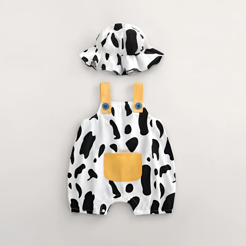 婴儿连体衣夏季宝宝吊带可爱超萌套装超洋气奶牛哈衣【北】夏装