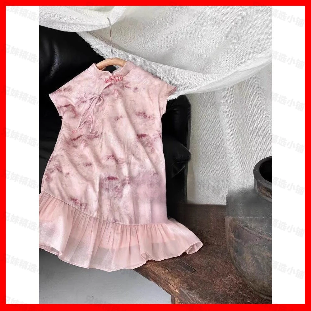 辅食夏款汉服连衣裙2025格子裙新款中式改良旗袍儿童新中国裙子