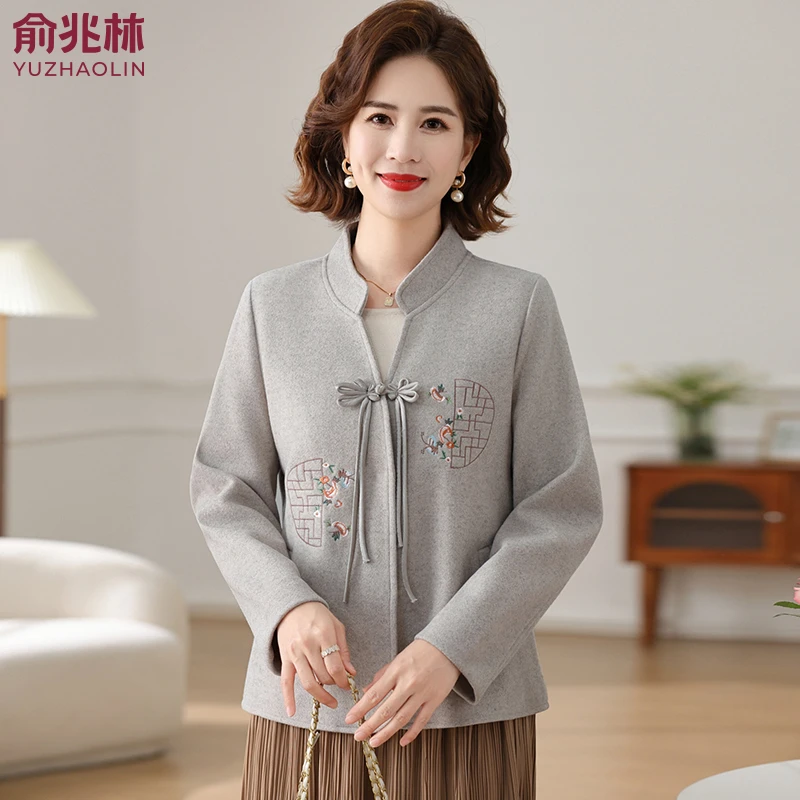 俞兆林妈妈秋装毛呢外套洋气中老年女春秋贵夫人呢子大衣短款上衣