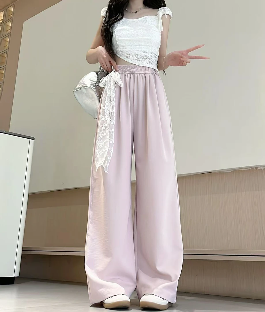 高腰女夏季薄款宽松垂感冰丝女休闲直筒阔腿裤女夏女款