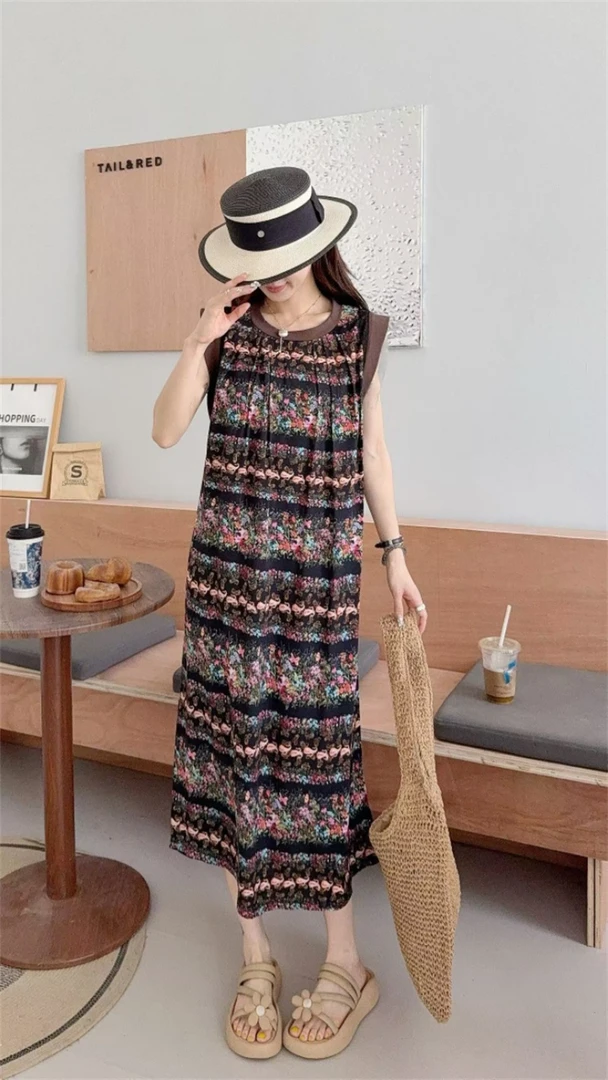 DP[入眼多彩]25夏季新款彩印撞色袖领修身连衣裙GL-FC6520