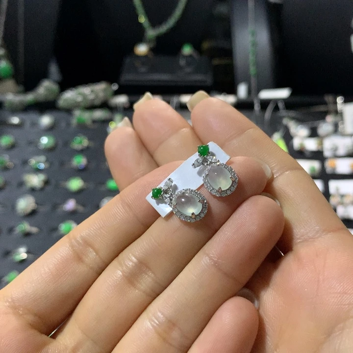 银S925镶嵌翡翠耳饰