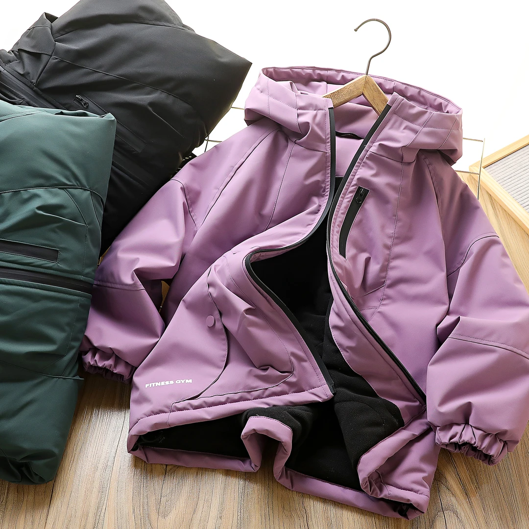 冬季儿童拉链口袋加绒连帽冲锋衣外套中大童男童户外6621