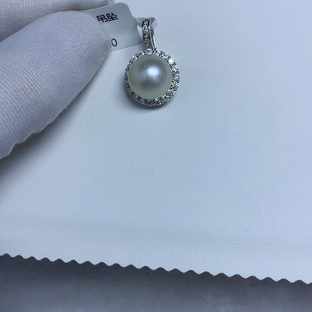 银S925镶嵌海水珍珠吊坠(不含链)12-13