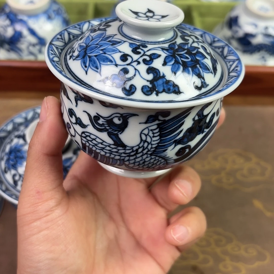 盖碗陶瓷景德镇手绘茶器无底款