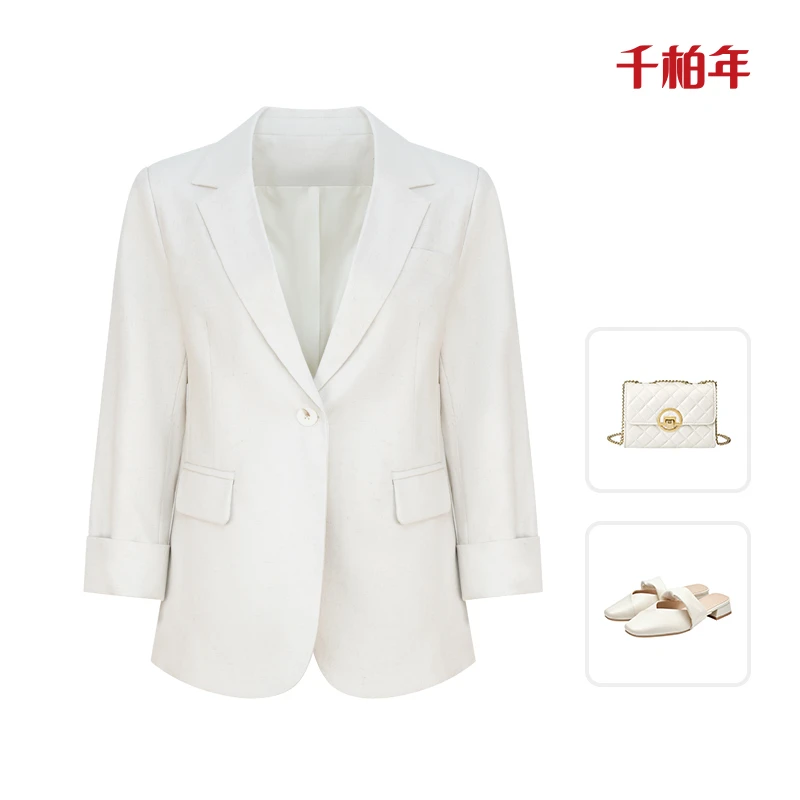 千柏年【都市精英】时尚通勤百搭简约一粒扣机理感休闲西服-C1931