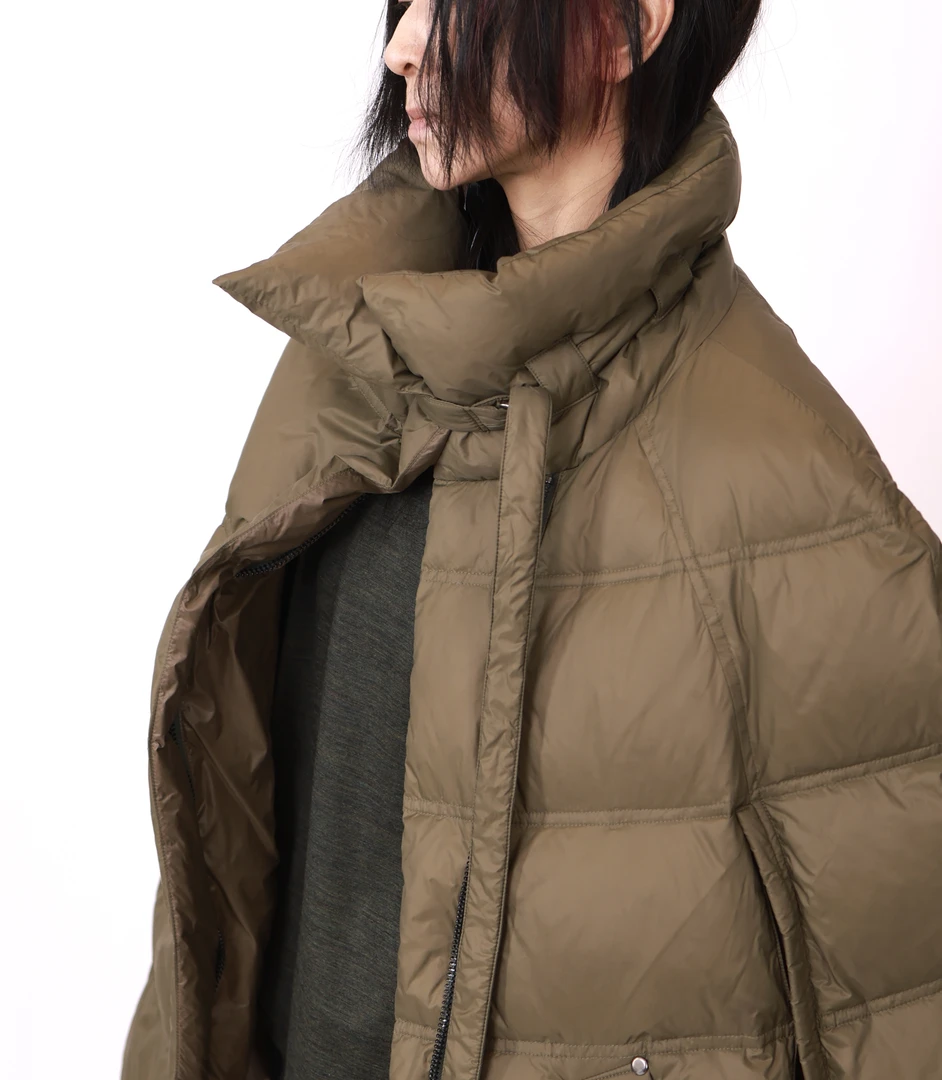 原创设计冬季新款二色二面穿中长款鹅绒披肩斗篷外套