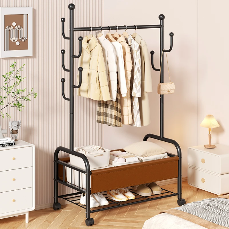 新款衣帽架卧室落地式晾衣架奶油风挂衣架可移动衣架轻奢衣服架子