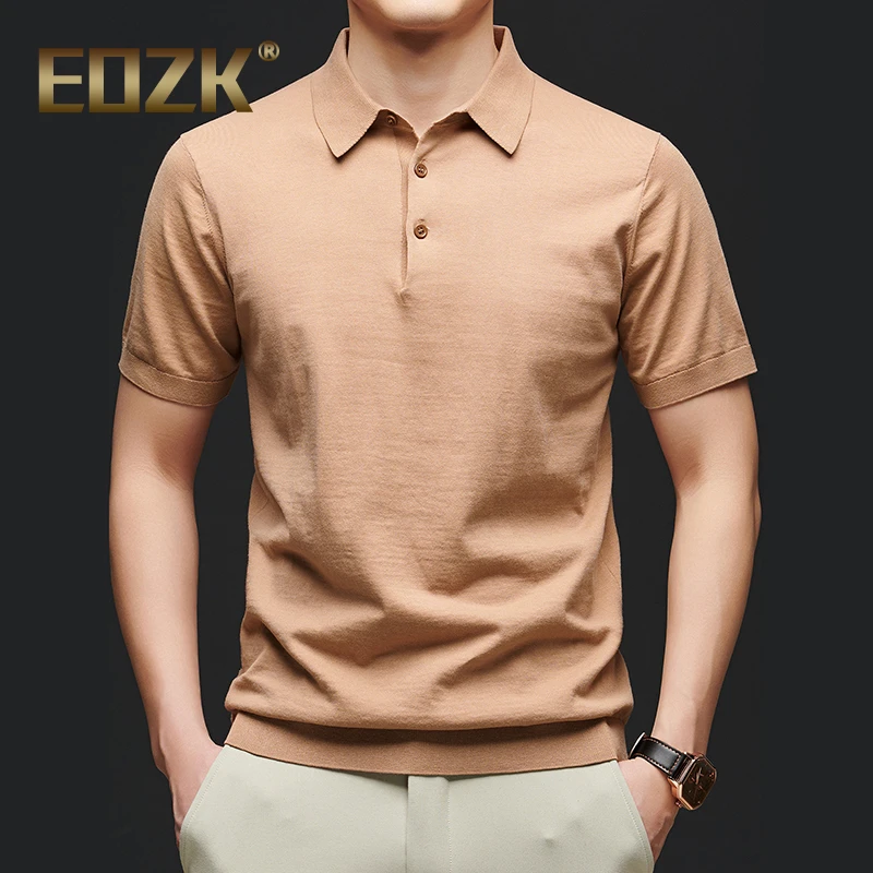 Eozk棉薄款针织短袖T恤男士夏季翻领韩版纯色半袖休闲透气Polo衫