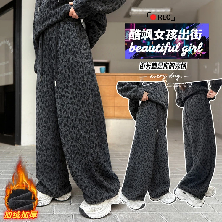 女童秋冬加绒休闲裤中大童时髦洋气休闲裤女孩秋冬新款直筒裤子潮
