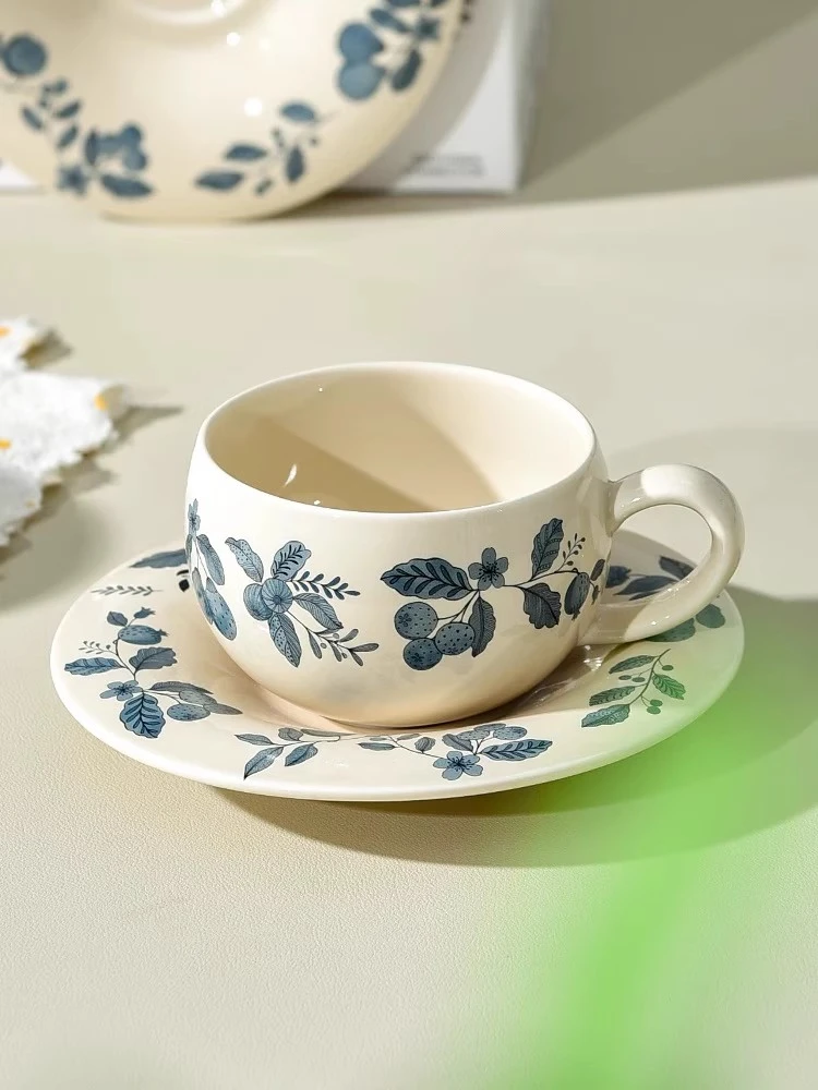 见物如面中式咖啡杯碟套装女士个人专用陶瓷拿铁杯拉花高档精致