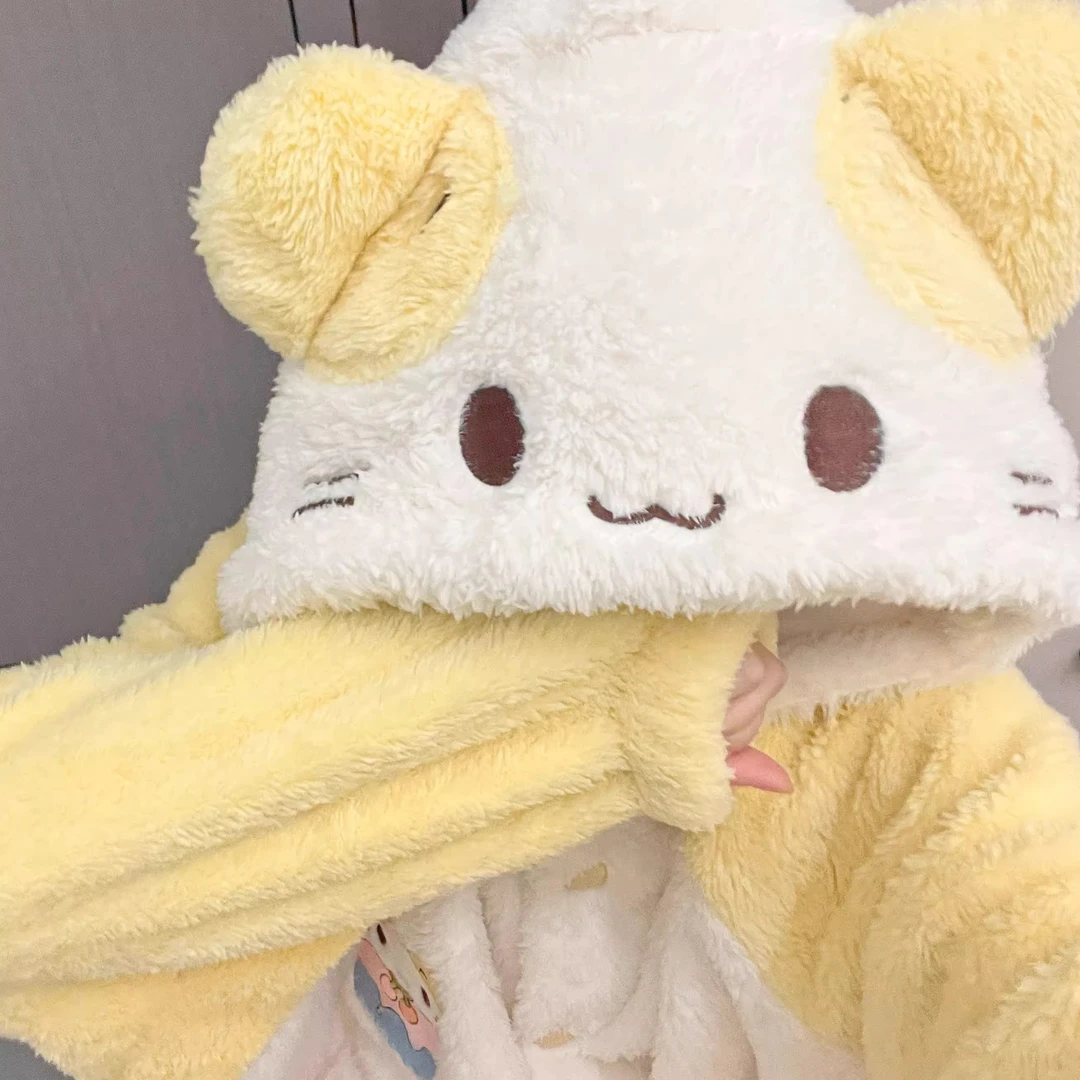 棉花糖猫猫冬季新款少女加绒加厚睡衣女珊瑚绒软妹外穿睡袍家居服