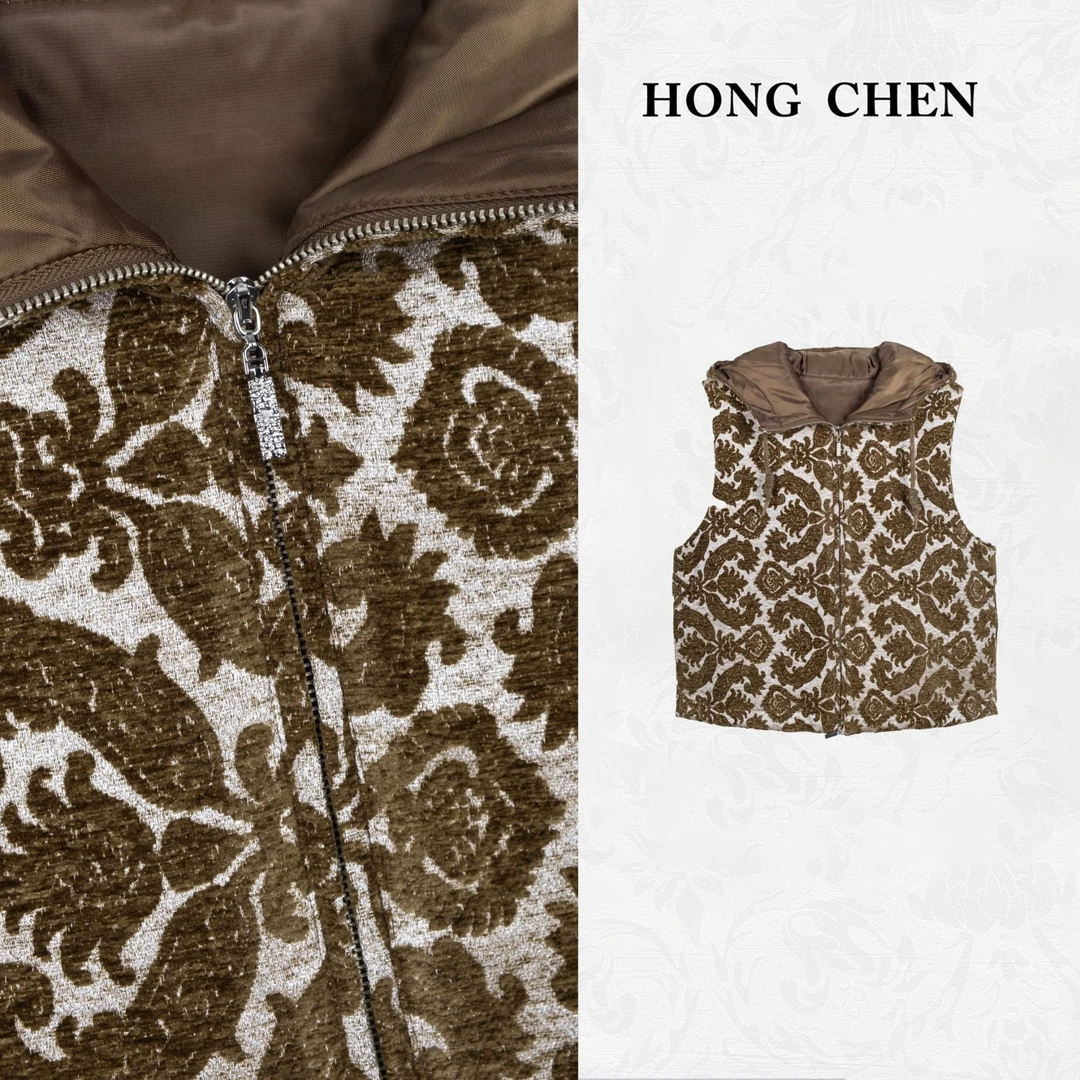 【虹辰·提花连帽3M棉马夹】高端时尚金线优雅气质百搭高级感-HC1973