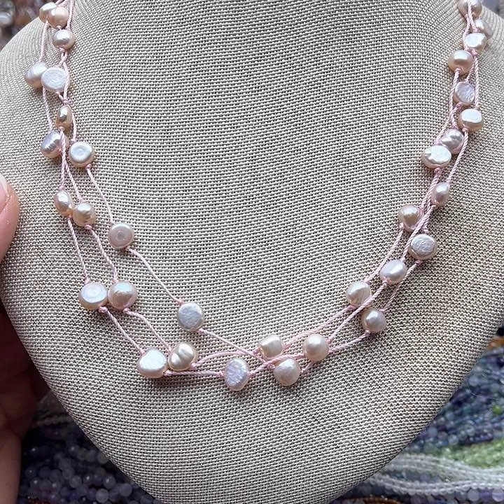 未镶嵌玛瑙/玉髓珠宝半成品一条粉紫巴洛克珍珠满天星项链