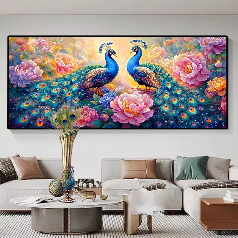 苔丽丝新款牡丹孔雀图满钻全贴魔方圆钻石画卧室客厅花开富贵贴钻