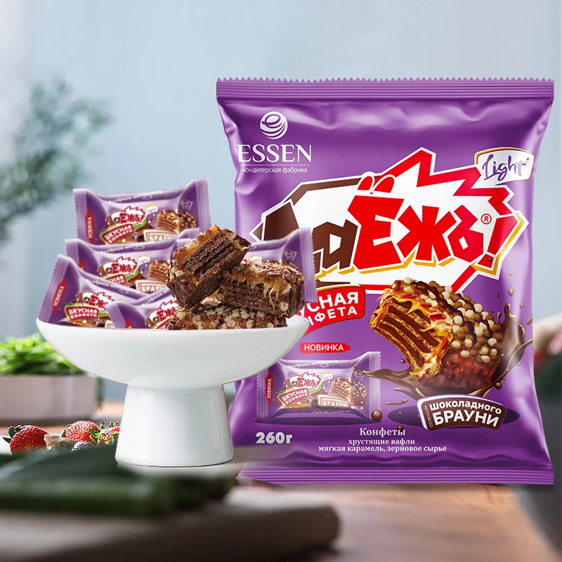 俄罗斯进口阿孔特奥特迷你巧克力味焦糖威化饼260克