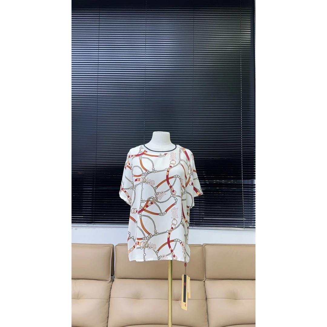 品牌原单梵帛蕊真丝短袖上衣—米色—713