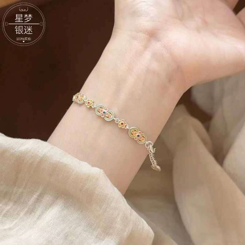 足银手链 探窗银9999新中式复古精致手工珐琅彩珐琅手链送礼