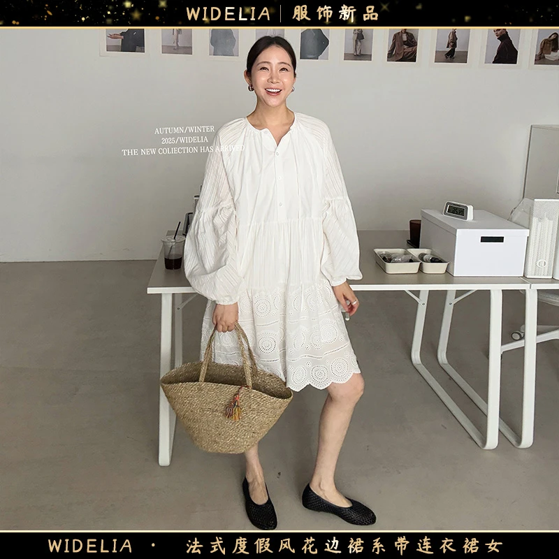 widelia陈魅儿2025春夏新款 法式度假风花边裙系带连衣裙女718025