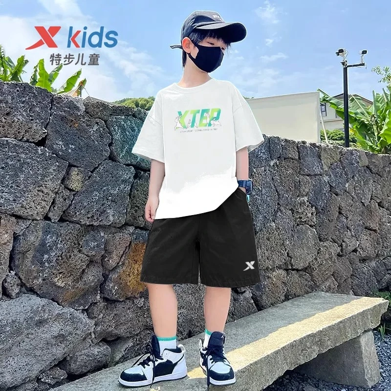 特步儿童童装2025新款儿童速干运动服时尚短袖短裤透气夏装套装