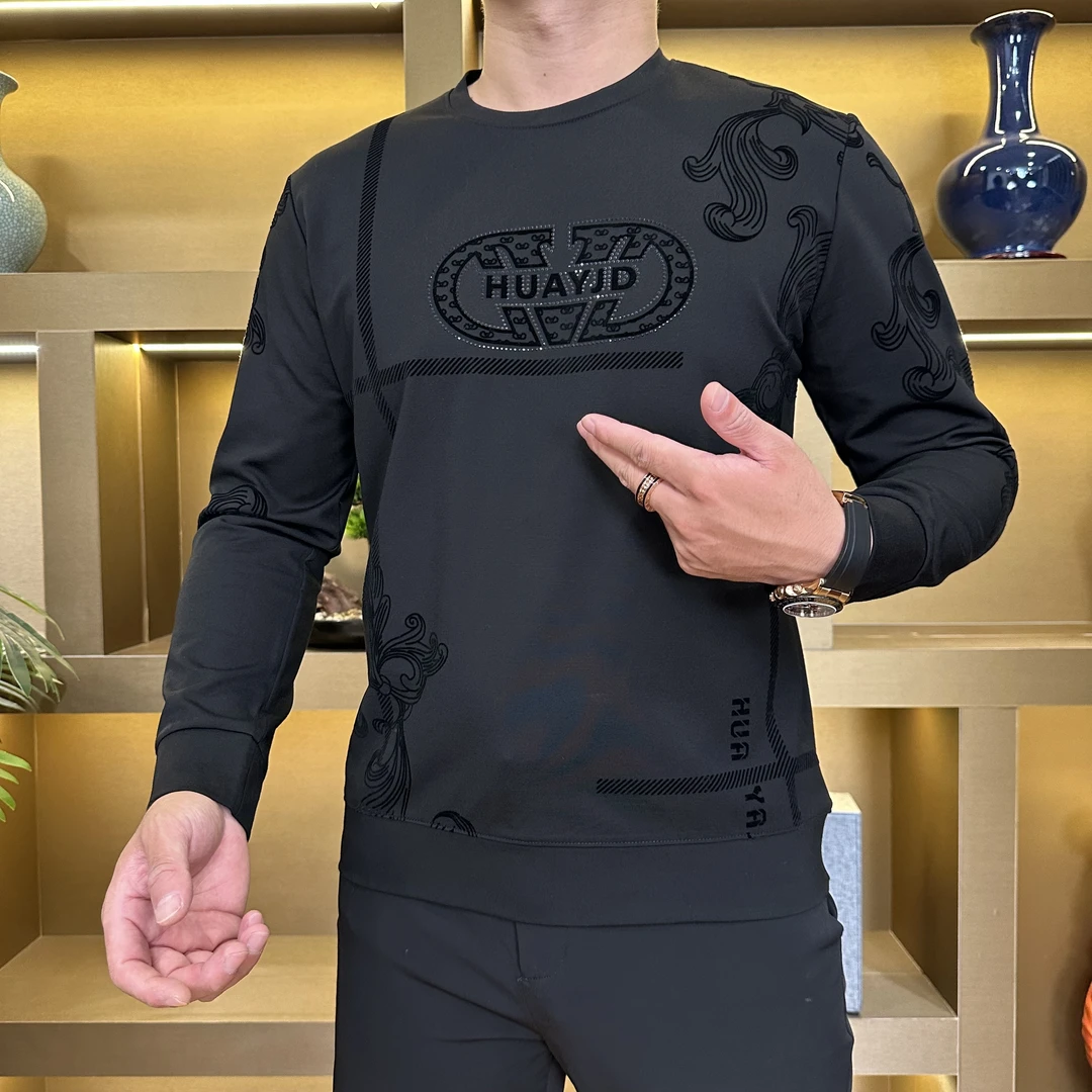 秋季新款卫衣欧货植绒休闲圆领男士百搭长袖打底1617