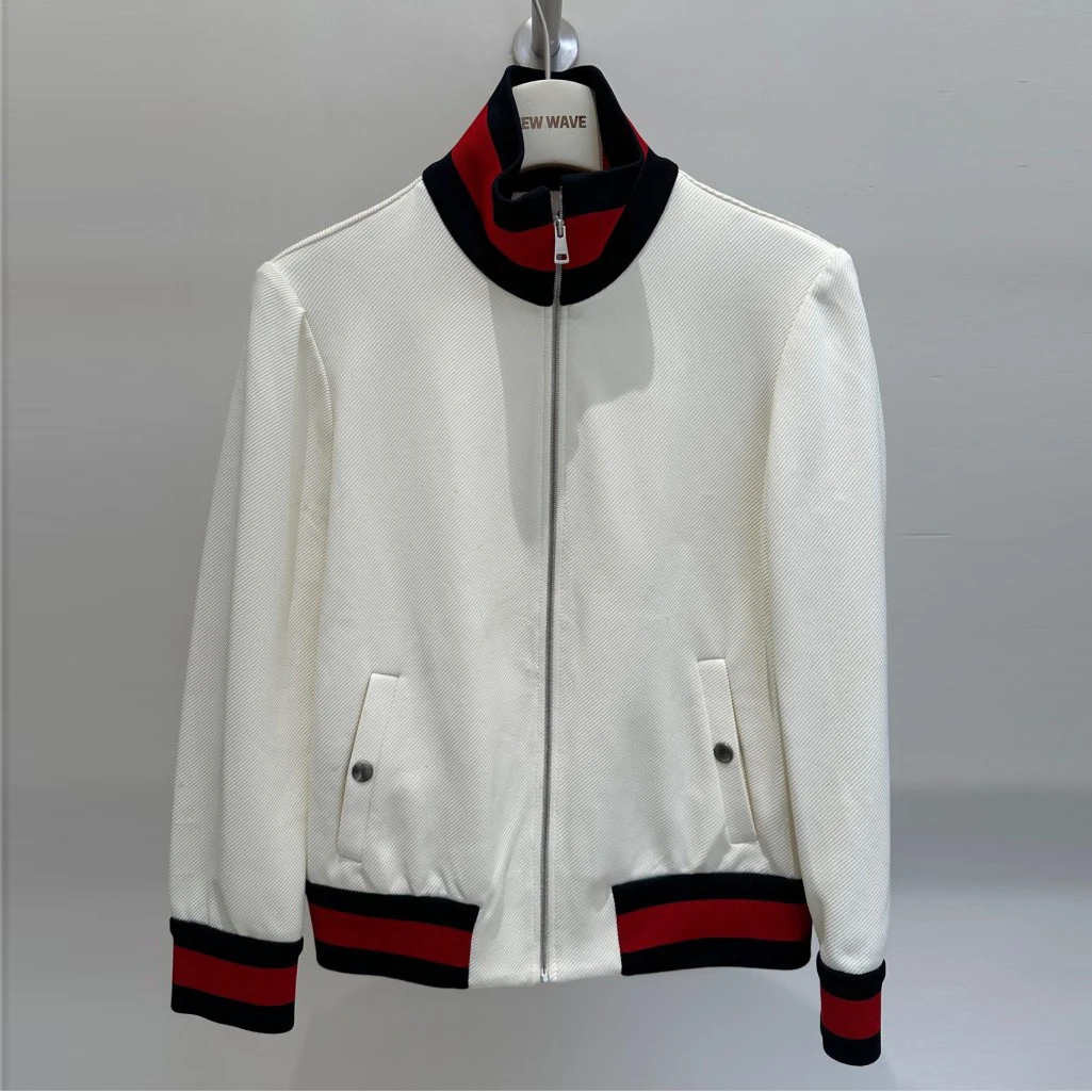 99新 GUCCI/古驰 GU03355 条纹饰边立领拉链夹克外套 S码原价9800