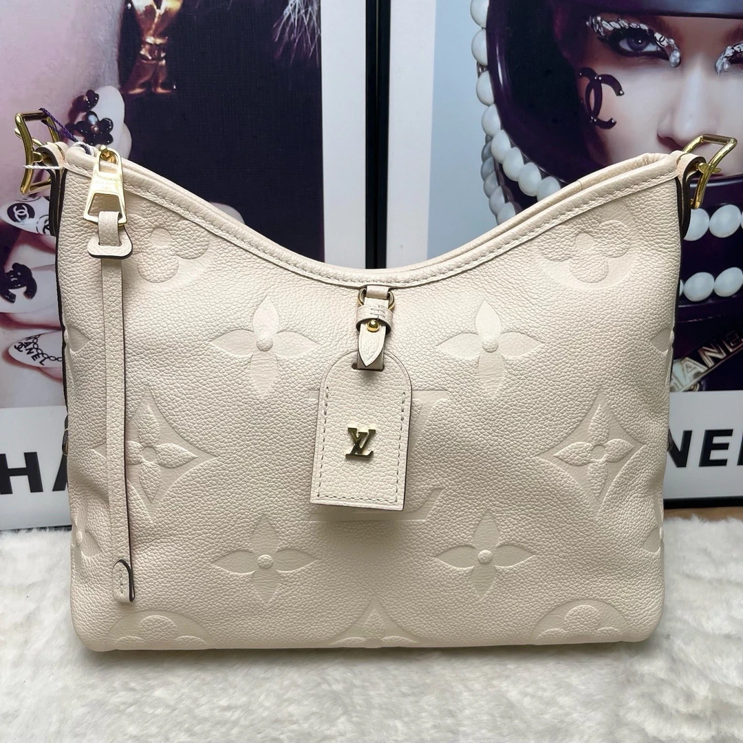 99新 LouisVuitton/路易威登 小号奶油白全皮carry all单肩包