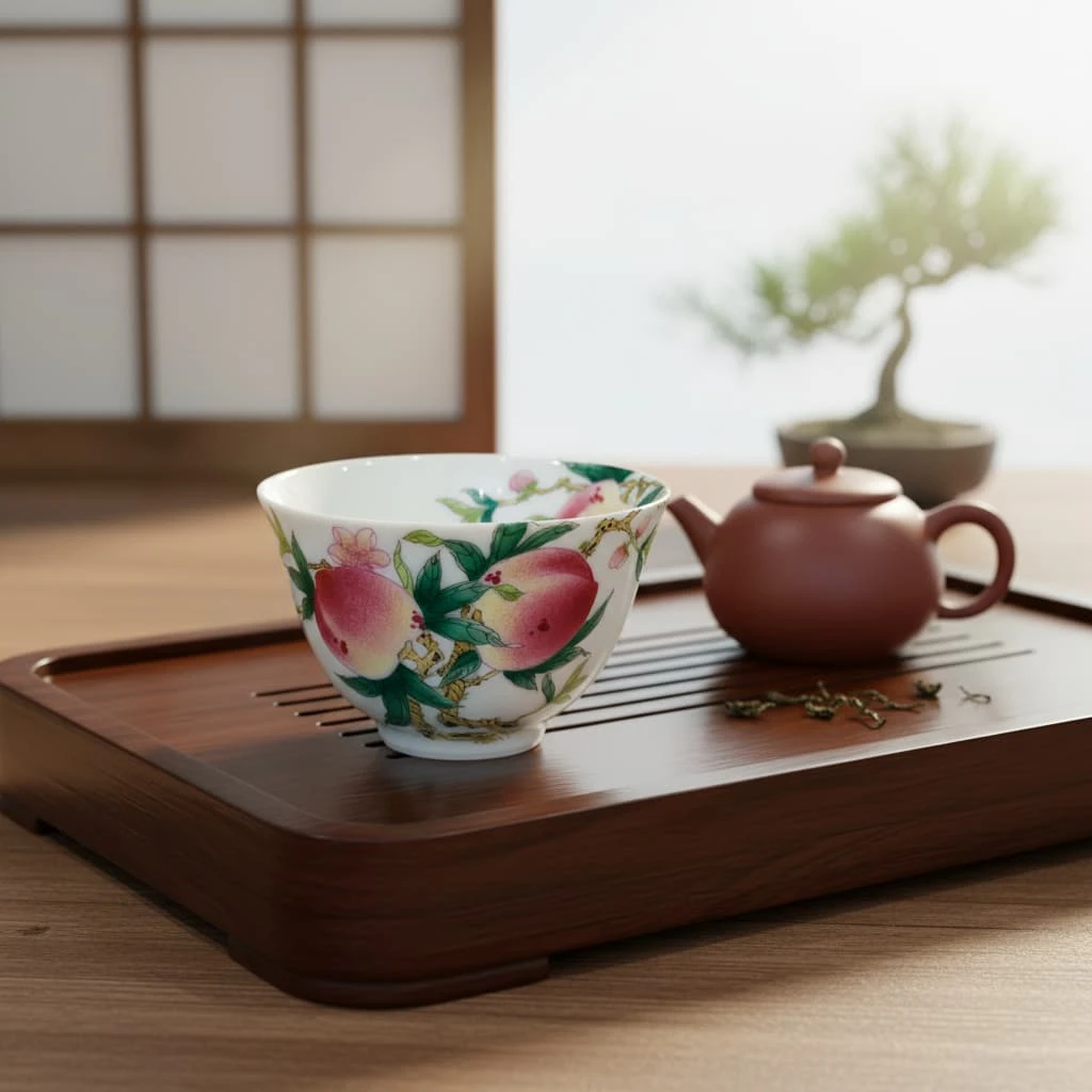 【觀文会客厅】100ml大师手绘青花三桃26#杯茶杯