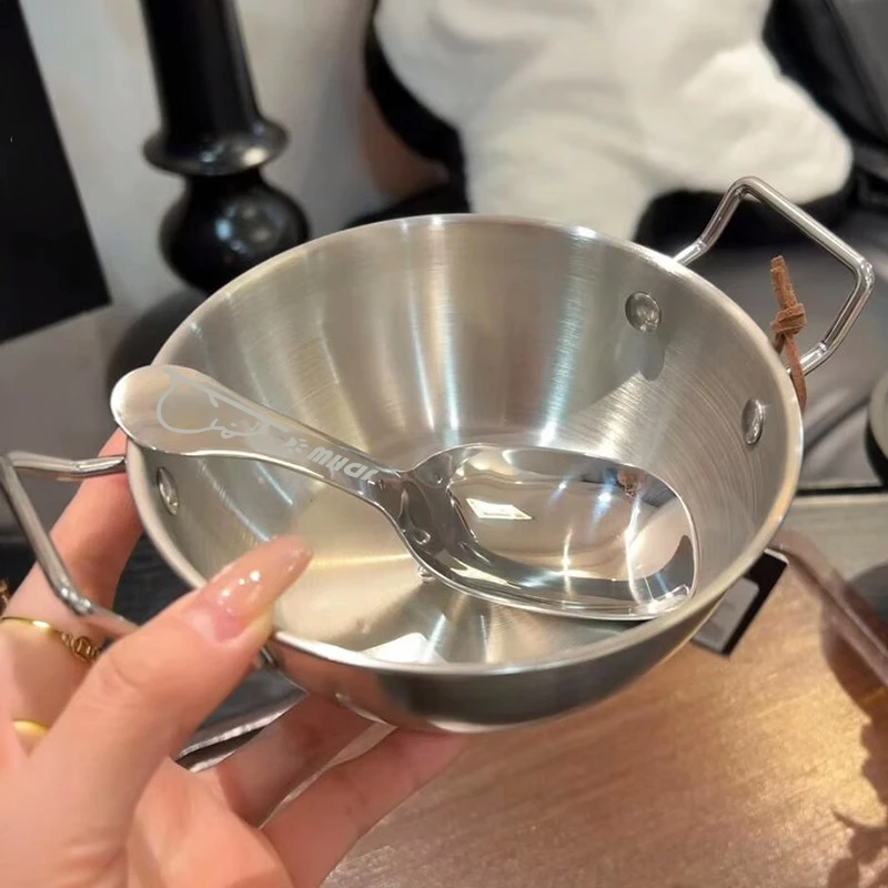JDHWSUS双耳碗饭碗不锈钢学生宿舍碗+卡皮巴拉勺韩式餐具家用勺子