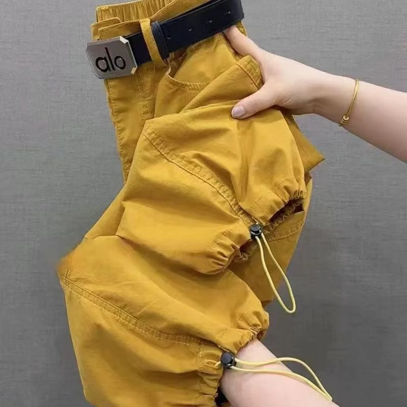裤子女阔腿2025休闲工装裤新款时尚夏季宽松显瘦哈伦口袋薄款九分