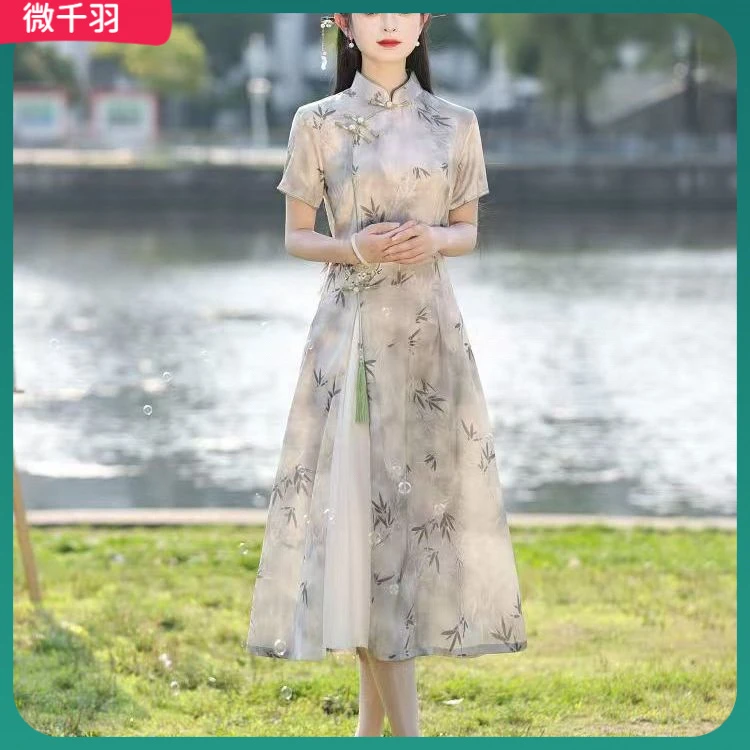 1新中式旗袍女2025年轻款气质高端改良连衣裙绝美印花国风l