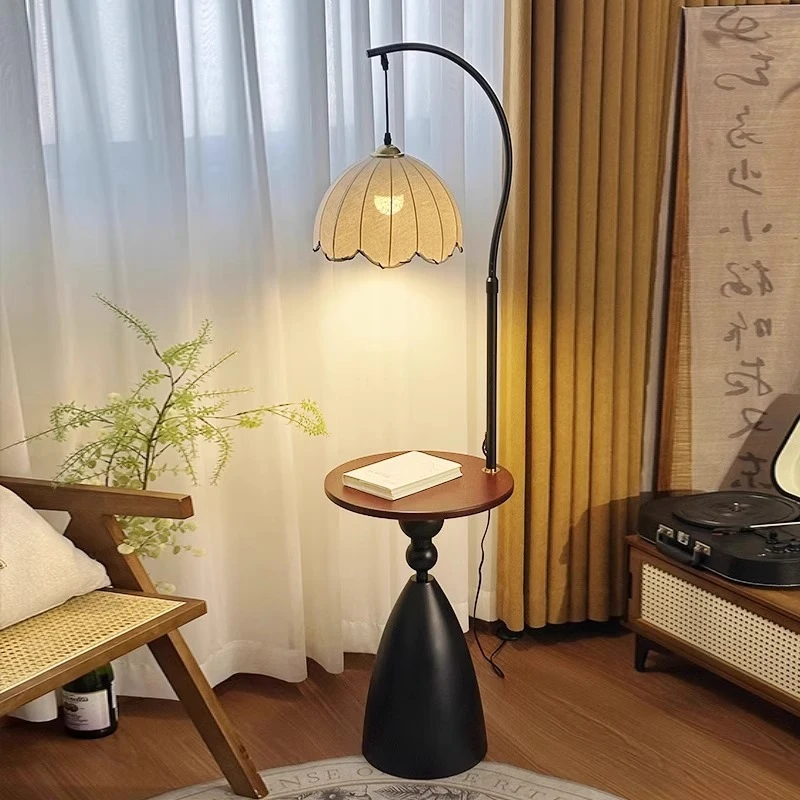 中古风落地灯复古法式风客厅卧室沙发旁边几高级氛围感立式一体灯