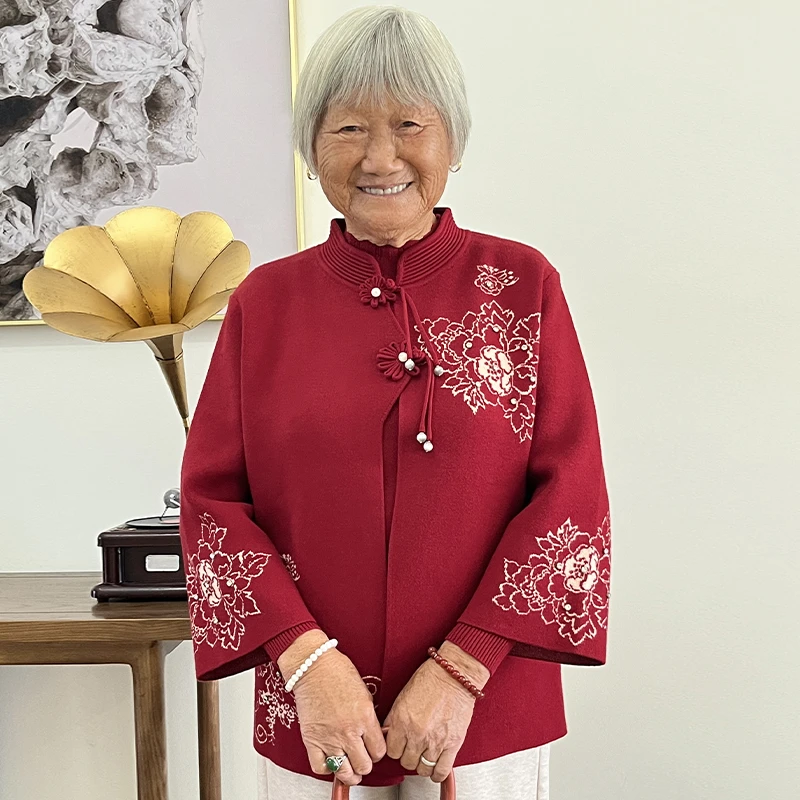 妈妈装秋装洋气针织两件套新中式国风上衣2025新款奶奶装秋季开衫