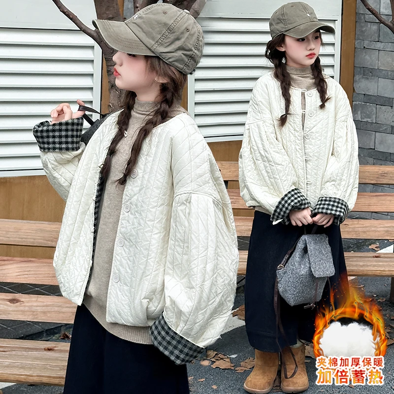 女童秋冬加厚棉服外套2025新款儿童女孩大童休闲冬季二棉棉衣童装