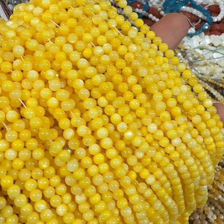 玛瑙/玉髓合金珠宝半成品3条4mm黄贝圆珠