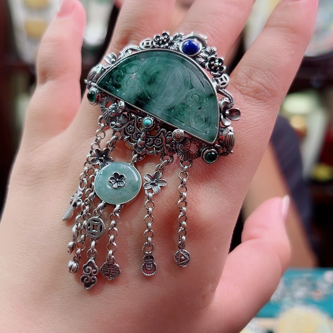 戒指/指环翡翠银S925镶嵌国风