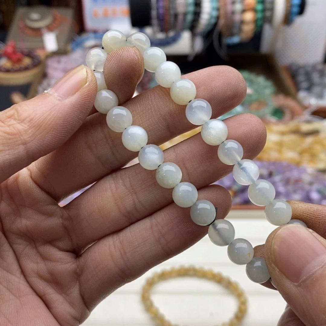 玛瑙/玉髓未镶嵌珠宝半成品一条天然7mm银月光手链