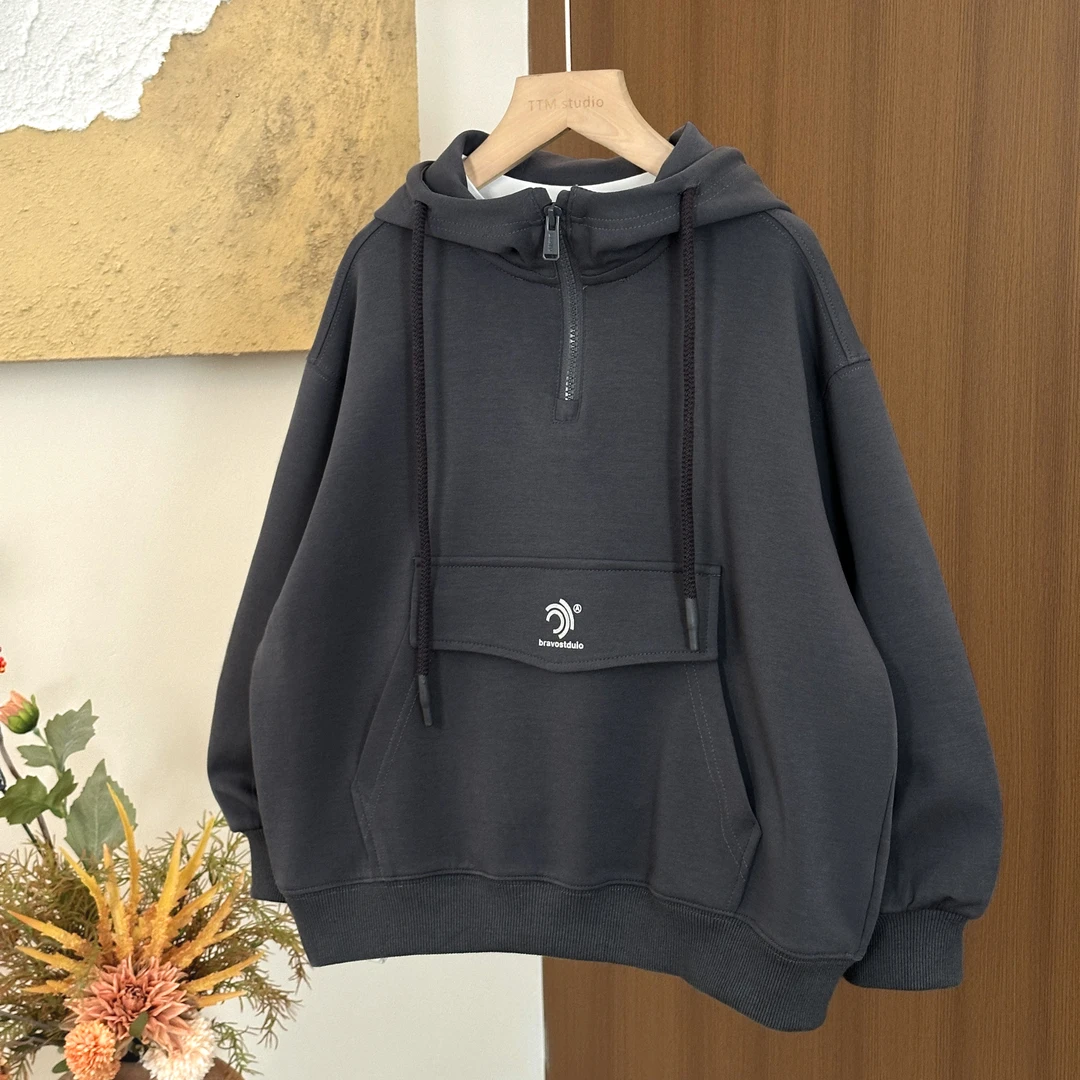 【春季新品】男女童简约连帽卫衣宽松2025韩版设计感上衣大牌风