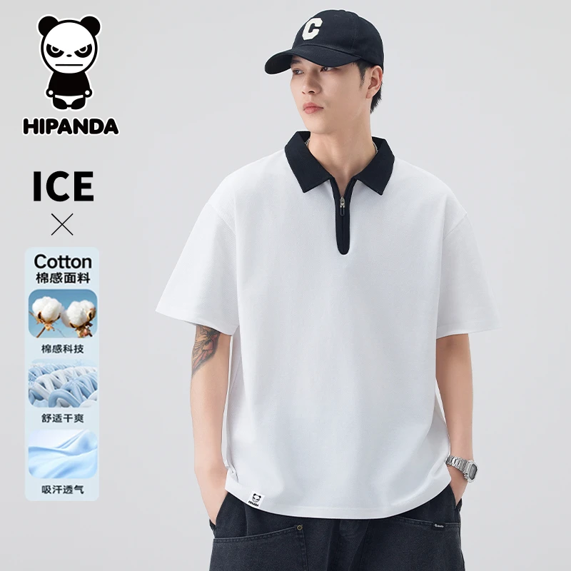 HiPanda你好熊猫男士翻领T恤夏季薄款宽松百搭休闲潮牌短袖Polo衫