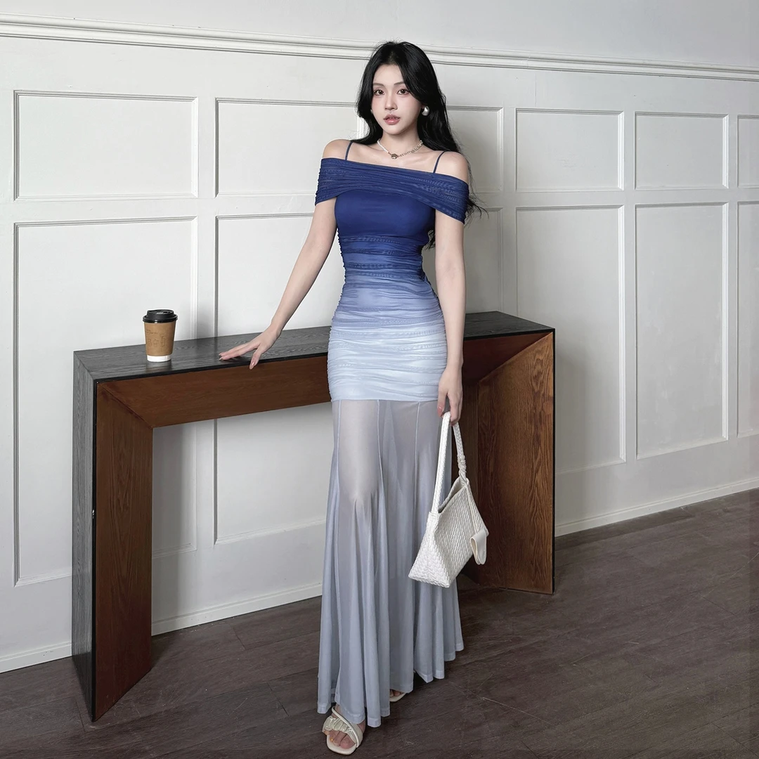 气质一字肩成人礼生日晚宴长裙2025时尚优雅晚会礼服晚宴场合女装