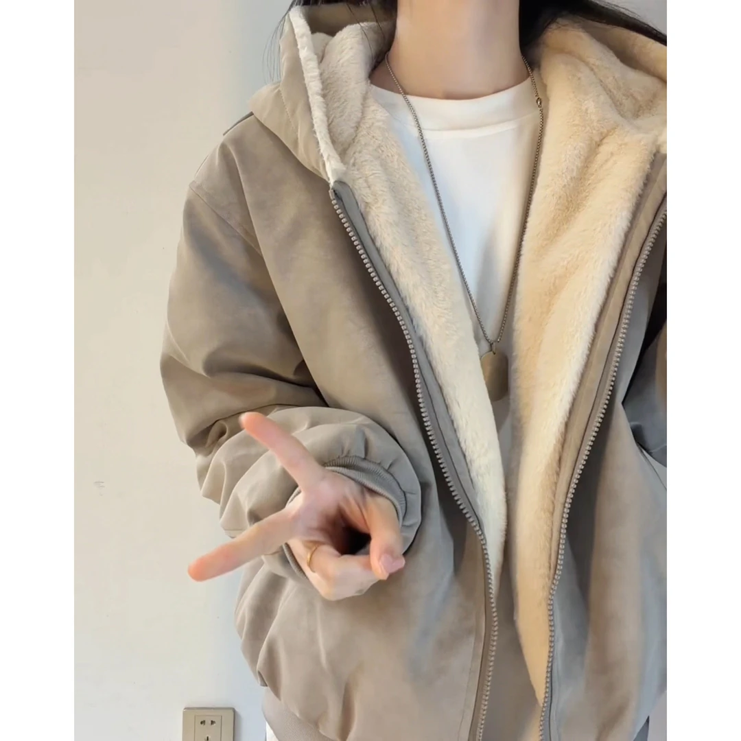 美式扎染PU皮座山雕棉服男款冬季加绒加厚保暖外套仿兔毛连帽棉衣