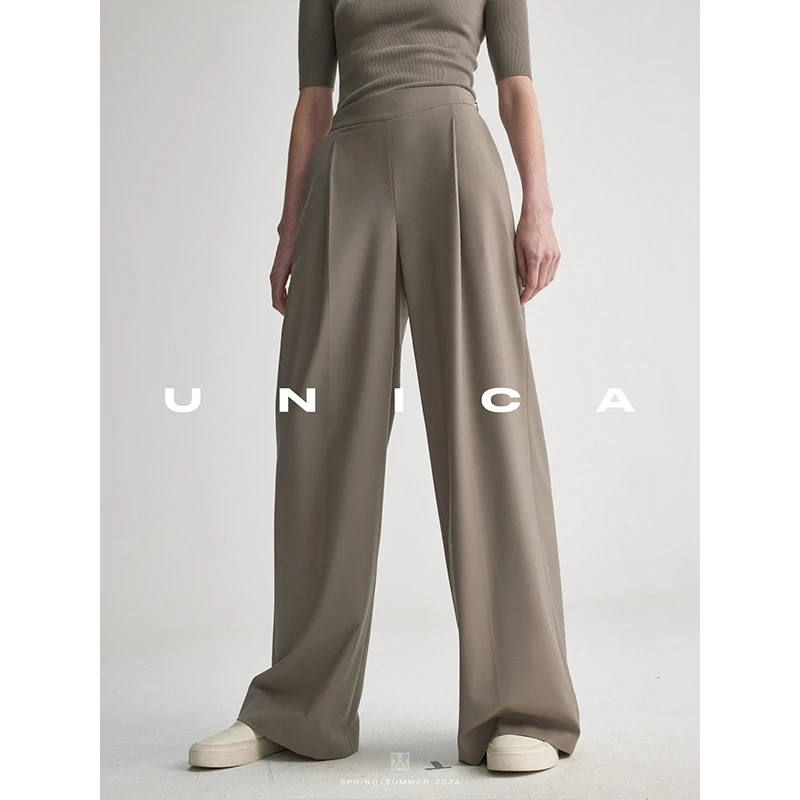 UNICA强推进店B败_可机洗免烫超细精纺V字腰松紧阔腿裤