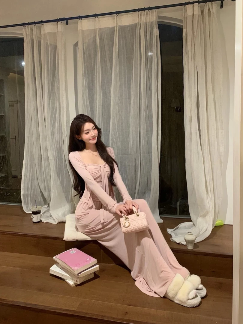 温柔风套装粉色吊带开衫阔腿裤包臀半身裙B50853001