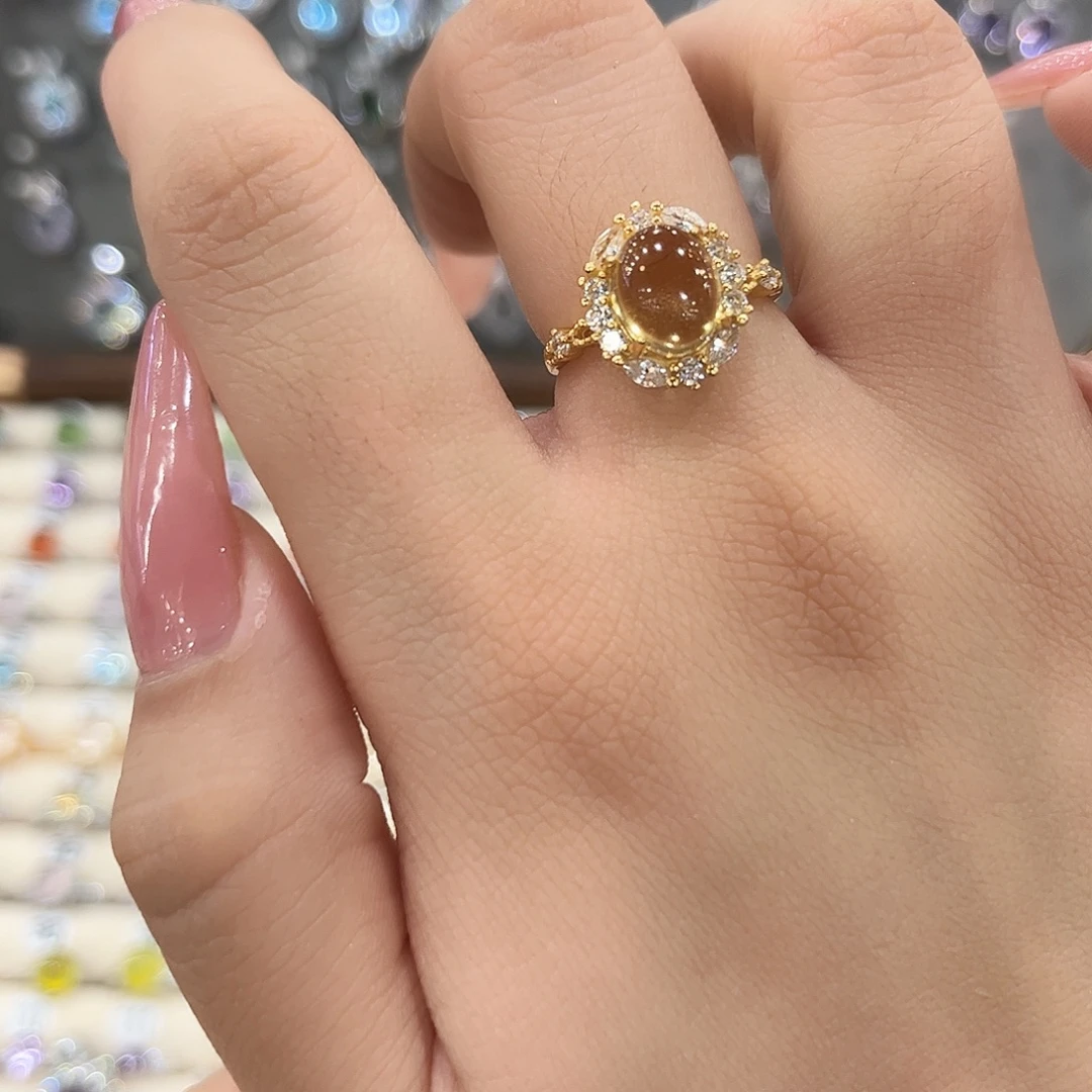 黄晶戒指银S925镶嵌