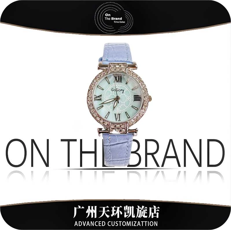 清新蓝女士镶钻小众轻奢高级感石英皮带手表气质高雅百搭G275